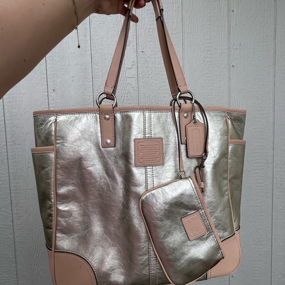 Coach Metallic Gallery Tote with wristlet